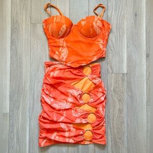 Two-Piece Coord Matching Corset Bustier Crop Top & Skirt Set